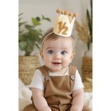 Niksy Design 1/2 Kahverengi Ponponlu Mini Doğum Günü Tacı - Yarım Yaş Bebek Parti Şapkası