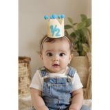 Niksy Design 1/2 Mavi Ponponlu Mini Doğum Günü Tacı - Yarım Yaş Erkek Bebek Parti Şapkası