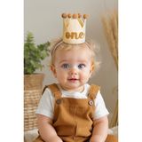 Niksy Design One Kahverengi Ponponlu Mini Doğum Günü Tacı - 1 Yaş Bebek Parti Şapkası