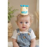 Niksy Design One Mavi Ponponlu Mini Doğum Günü Tacı - 1 Yaş Erkek Bebek Parti Şapkası