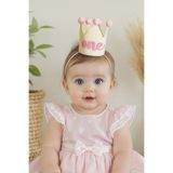 Niksy Design One Pembe Ponponlu Mini Doğum Günü Tacı - 1 Yaş Kız Bebek Parti Şapkası