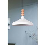Nil Modern Tasarım Ahşap Detaylı Metal Cafe - Mutfak Beyaz Renk Tekli Avize (35 CM)