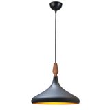 Nil Modern Tasarım Ahşap Detaylı Metal Cafe - Mutfak Siyah Renk Tekli Avize (35 CM)