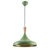 Nil Modern Tasarım Ahşap Detaylı Metal Cafe - Mutfak Yeşil Renk Tekli Avize (35 CM)