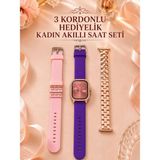 Nilavia 3 Kordonlu Rose Gold Kasalı Kadın Akıllı Saat Seti - AL002A-62W5A8 - Çok Renkli