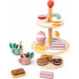Nilberry Ahşap Pasta ve Tatlı Seti 3 Katlı Servis Standı Oyuncak Çay Saati Seti Montessori Eğitici Evcilik Seti
