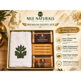 Nile Naturals Doğal Sabun, Ahşap Sabunluk ve Pamuk El Havlusu Seti