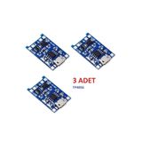 nilestrem TP4056 Lityum Pil Şarj Devresi, 5V 1A Mikro USB, 18650 Şarj Modülü, Koruma Fonksiyonlu, 3 Adet