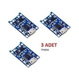 Nilestrem TP4056 Lityum Pil Şarj Modülü 3 Adet 5V 1A Mikro USB Koruma Fonksiyonu ile Uyumlu - Tek Ebat