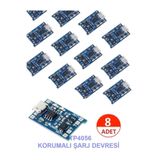 nilestrem TP4056 Mikro USB 18650 Lityum Pil Şarj Devresi, BMS Koruma Özellikli, Powerbank Şarj Modülü, 8 Adet