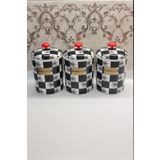 Nilevhome Dama desen baharatlık 3 lü set Siyah Beyaz SHN51