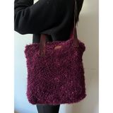 Nillys Kadın Kışlık Bordo Buklet Örgü Astarlı Cepli Omuz Çantası (36X37) - Bordo - Bordo