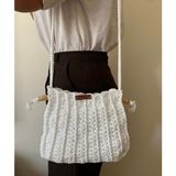 Nillys Kadın Polyester Makrome Boncuklu Örgü Beyaz Omuz Çantası (28x24)