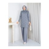 NİLNUR MODA Yeni Sezon Soğuk İplik Kendinden Yıldız Desenli Tunik Pantolonlu Takım