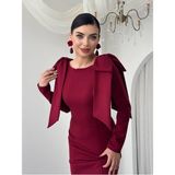 Nils Butik Sırt Dekolteli Düğme Detaylı Zarif Elbise - Bordo