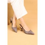 Nilsa Shoes Kadın Kısa Topuklu Hasır İşlemeli Abiye Ayakkabı Topuklu Ayakkabı