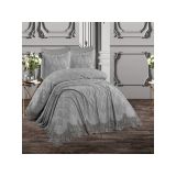 Nilü Çift Kişilik Yatak Örtüsü Takımı, 3 Parça, Krem/Cappuccino/Gri, 250x260 cm, Yastık Kılıfı Dahil, Jakarlı Şönil Kumaş (Gri)