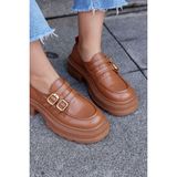 Nilufarr Belly Taba Hakiki Deri Kalın Tabanlı Kadın Loafer
