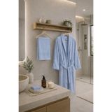Nilyso Home Premium %100 Pamuk Bornoz Seti, Yumuşak Dokulu Havlu İle Çeyizlik Banyo Seti (Mavi)