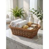 Nimaware Hasır Görünümlü Rattan Ekmek Sepeti Plastik Örgü Servis ve Sunum Sepeti (4 Model 2 Renk Seçeneği) - Rect - Açık Ceviz