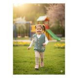 Nimini Kids Çiçek Detaylı Düğmeli Triko Selanik Örgü Kız Bebek Çocuk Yelek