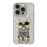 Nimmy iPhone 15 Pro Max Uyumlu 3D Gözlük Dolar Zincir Köpek Nakış İşlemeli Kabartmalı Cool Glasses Kılıf