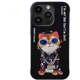 Nimmy iPhone 15 Pro Max Uyumlu 3D Gözlük Zincir Hipster Kedi Nakış İşlemeli Kabartmalı Cool Glasses Kılıf