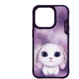 Nimmy iPhone 15 Pro Uyumlu 3D Göz Mor Tavşan Detaylı Nakış İşlemeli Kabartmalı Big Eyes Kılıf