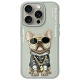 Nimmy iPhone 15 Pro Uyumlu 3D Gözlük Dolar Zincir Köpek Nakış İşlemeli Kabartmalı Cool Glasses Kılıf