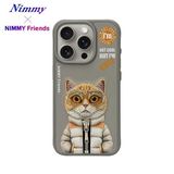 Nimmy iPhone 15 Pro Uyumlu 3D Gözlük Fermuar Hipster Kedi Nakış İşlemeli Kabartmalı Cool Cute Kılıf