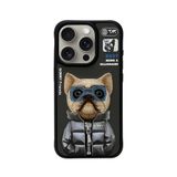 Nimmy iPhone 15 Pro Uyumlu 3D Gözlük Fermuar Köpek Detaylı Nakış İşlemeli Kabartmalı Cool Cute Kılıf