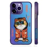 Nimmy iPhone 15 Pro Uyumlu 3D Gözlük Mont Kedi Detaylı Nakış İşlemeli Kabartmalı Dazzle Kılıf