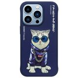 Nimmy iPhone 15 Pro Uyumlu 3D Gözlük Zincir Handsome Kedi Nakış İşlemeli Kabartmalı Cool Glasses Kılıf
