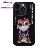 Nimmy iPhone 15 Pro Uyumlu 3D Gözlük Zincir Hipster Kedi Nakış İşlemeli Kabartmalı Cool Glasses Kılıf