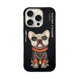 Nimmy iPhone 15 Pro Uyumlu 3D Gözlük Zincir Köpek Detaylı Nakış İşlemeli Kabartmalı Cool Glasses Kılıf