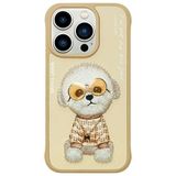 Nimmy iPhone 15 Pro Uyumlu 3D Gözlük Zincir Rich Kedi Detaylı Nakış İşlemeli Kabartmalı Cool Glasses Kılıf