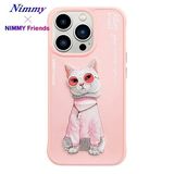 Nimmy iPhone 15 Pro Uyumlu 3D Gözlük Zincir White Kedi Nakış İşlemeli Kabartmalı Cool Glasses Kılıf