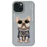 Nimmy iPhone 15 Uyumlu 3D Gözlük Dolar Zincir Köpek Detaylı Nakış İşlemeli Kabartmalı Cool Glasses Kılıf