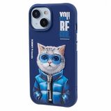 Nimmy iPhone 15 Uyumlu 3D Gözlük Fermuar Kedi Detaylı Nakış İşlemeli Kabartmalı Cool Cute Kılıf