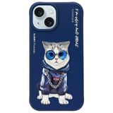 Nimmy iPhone 15 Uyumlu 3D Gözlük Zincir Handsome Kedi Detaylı Nakış İşlemeli Kabartmalı Cool Glasses Kılıf