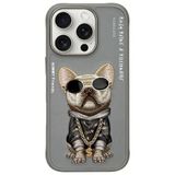 Nimmy iPhone 16 Pro Max Uyumlu 3D Gözlük Dolar Zincir Köpek Nakış İşlemeli Kabartmalı Cool Glasses Kılıf