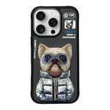 Nimmy iPhone 16 Pro Max Uyumlu 3D Gözlük Fermuar Köpek Detaylı Nakış İşlemeli Kabartmalı Cool Cute Kılıf