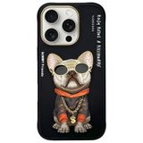 Nimmy iPhone 16 Pro Max Uyumlu 3D Gözlük Zincir Köpek Detaylı Nakış İşlemeli Kabartmalı Cool Glasses Kılıf