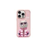 Nimmy iPhone 16 Pro Uyumlu 3D Gözlük Fermuar Beauty Kedi Nakış İşlemeli Kabartmalı Cool Cute Kılıf