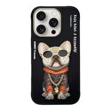 Nimmy iPhone 16 Pro Uyumlu 3D Gözlük Zincir Köpek Detaylı Nakış İşlemeli Kabartmalı Cool Glasses Kılıf
