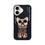 Nimmy iPhone 16 Uyumlu 3D Gözlük Zincir Köpek Detaylı Nakış İşlemeli Kabartmalı Cool Glasses Kılıf
