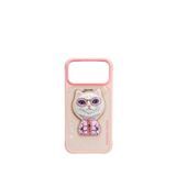 Nimmy Iphone 17 Pro Max Cool Cute 2.0 Magsafe Uyumlu Gözlük Fermuar Kedi Nakışlı Standlı Telefon Kılıfı - Pembe