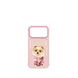 Nimmy Iphone 17 Pro Uyumlu Gerçek Nakış İşlemeli Zincir Ve Gözlük Detaylı Pomeranian Köpek Desenli Telefon Kılıfı - Pembe