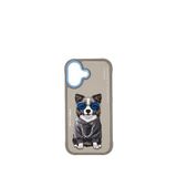 Nimmy Iphone 17 Uyumlu Gerçek Nakış İşlemeli Zincir Ve Gözlük Detaylı Border Collie Köpek Desenli Telefon Kılıfı - Gri