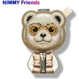 Nimmy Magsafe Uyumlu | 3D Gözlük ve Fermuarlı Gerçek Nakışlı Ayıcıklı Manyetik Telefon Tutucu Stand - Gri